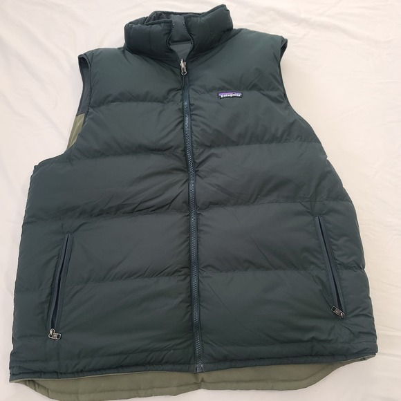 Patagonia Bivy Goose Down Puffer Vest Mens XL Green Reversible Zip #27587 - Picture 3 of 9
